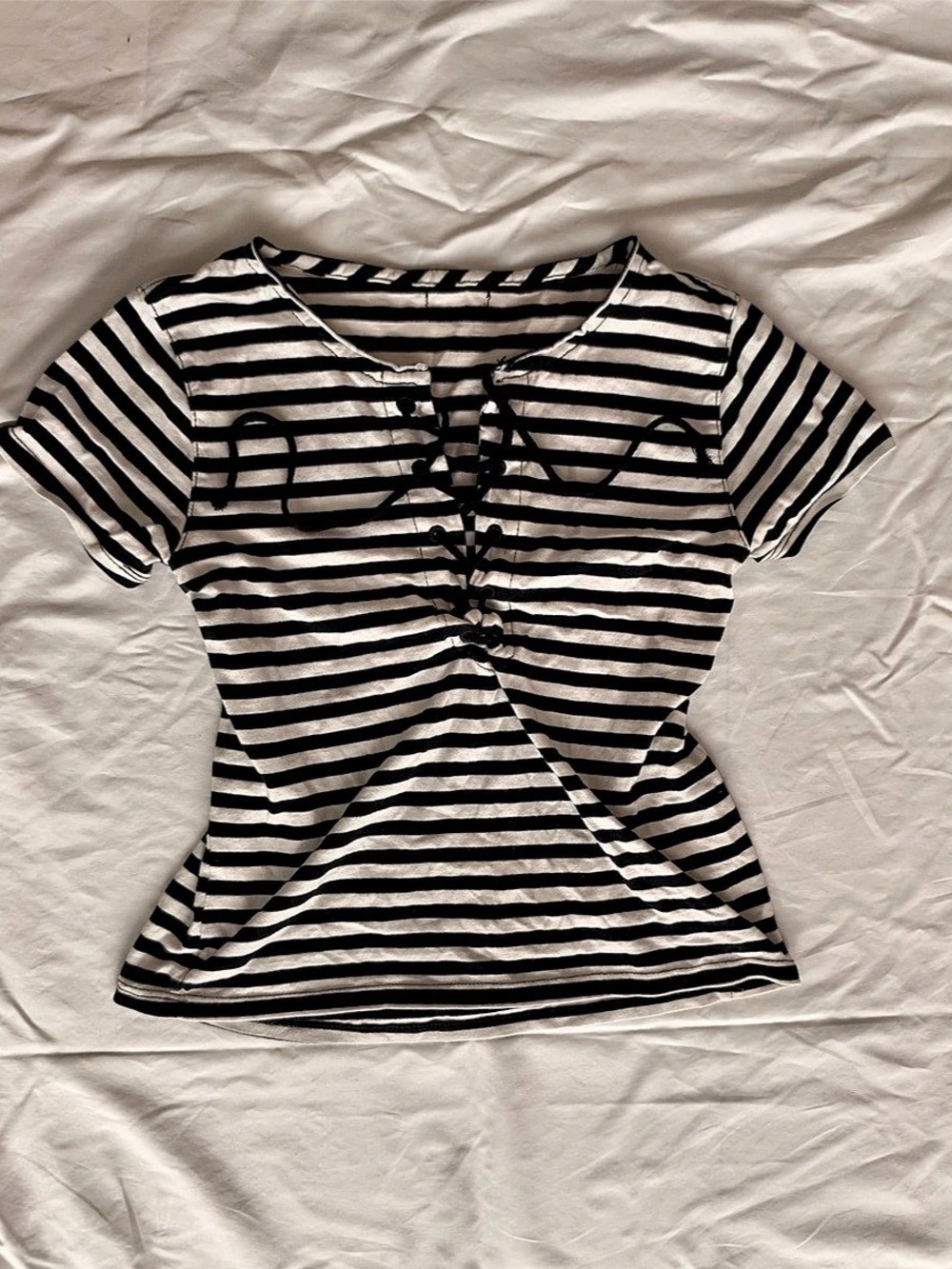 Black & White Striped Lace-Up Tee
